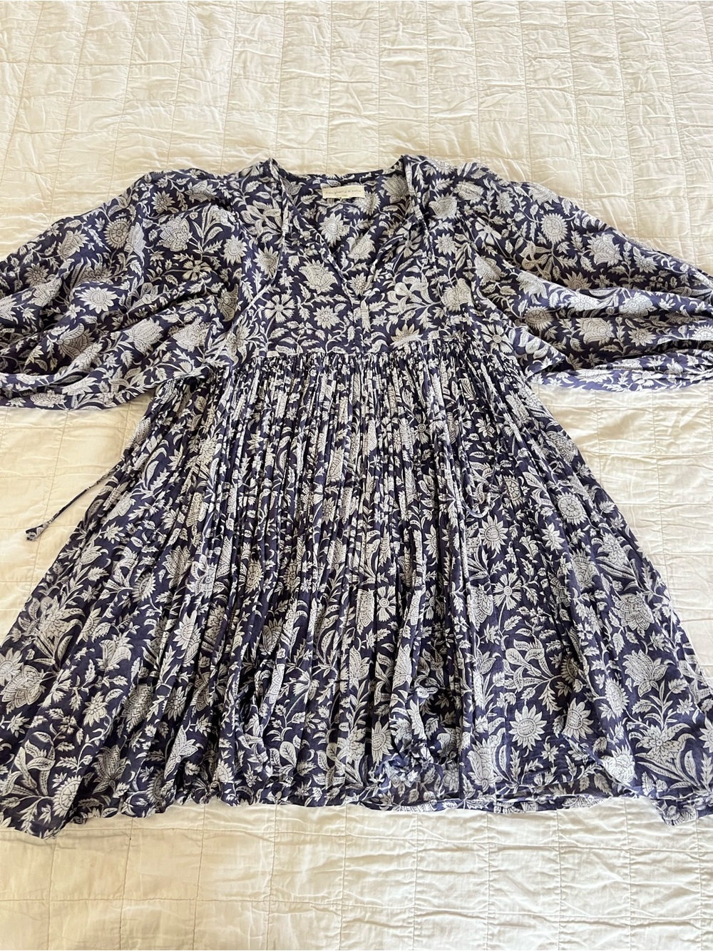 Daughters of India Blue and White Floral Babydoll Dress - Picture 3 of 9